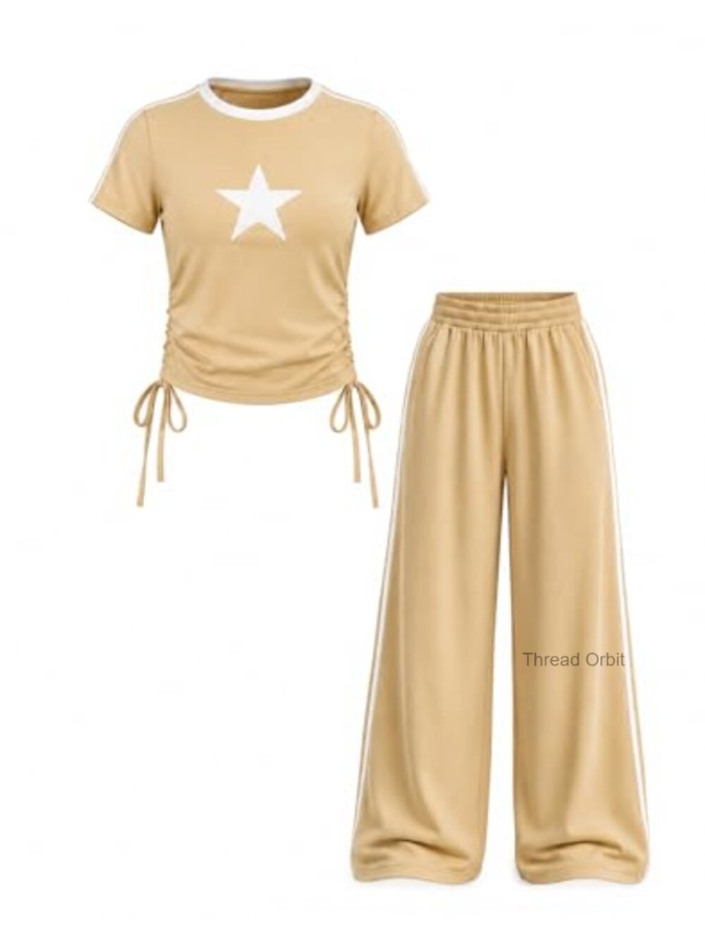 Girls 2 Piece Outfit Ruched Drawstring Top & Wide Leg Pants Set 8-14 Years